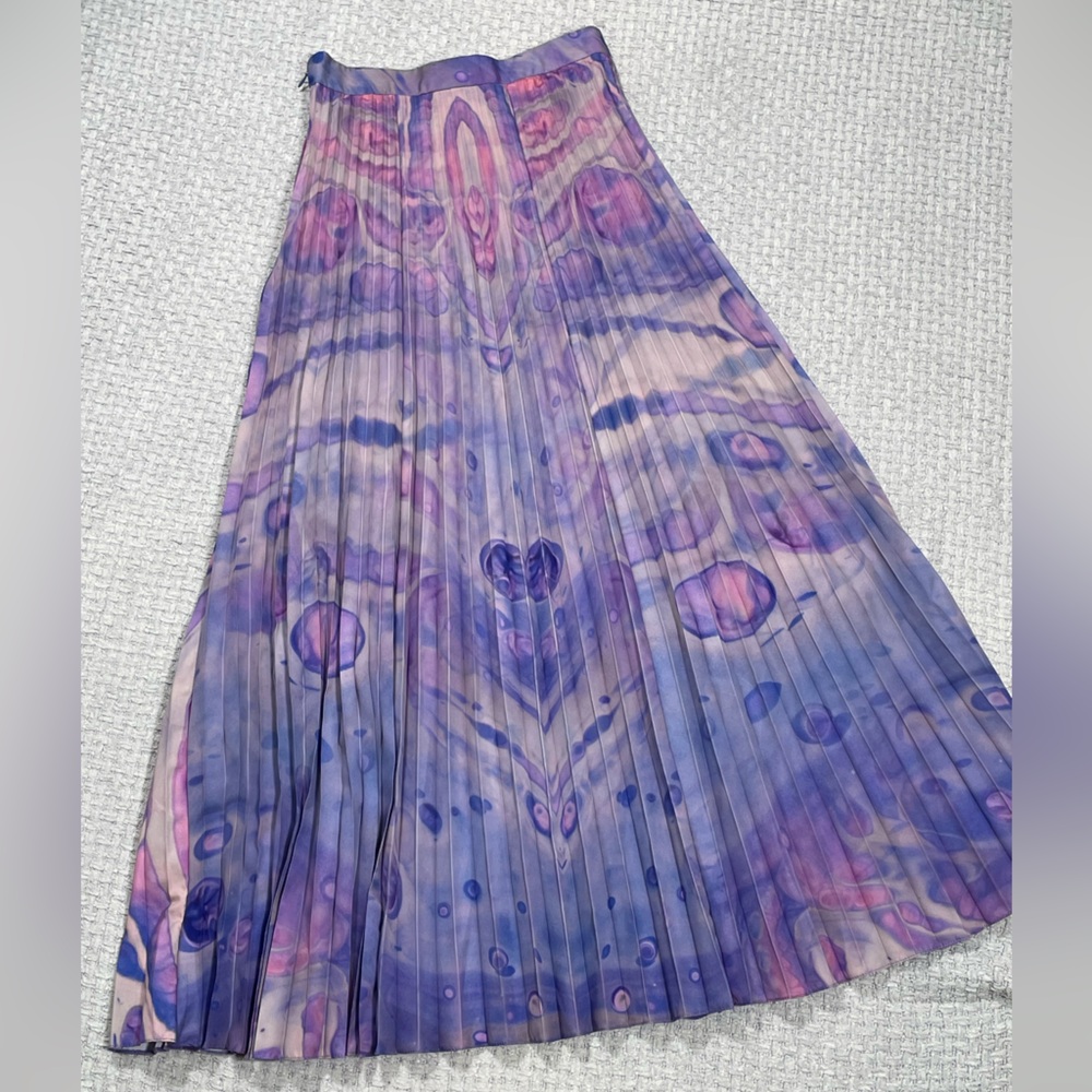 Anthropologie Purple Siddhartha Bansal Marble Dyed Pleated Maxi Skirt Size 2 - Picture 3 of 14